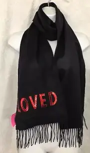 Gucci Loved Scarf Long Black Cashmere/silk Fringe Red Sequined Loved Nwt