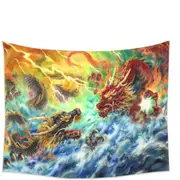 Cool Fantasy Fire vs Water Encountering Dragons Tapestry