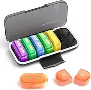Weekly Pill Organizer 2 Times a Day, Moisture-Proof, Detachable Compartments, Am Pm Pill Box 2x 7 Day, Travel Pill Organizer for Pills/Fish Oil/Medication/Vitamin/Supplements (Black + Rainbow)
