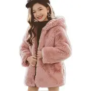Nevenka Kids Girls Fur Snowsuit Hooed Owl Pattern Dress Jacket for Winter-Pink