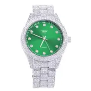Techno Pave Men's Silver Plated Metal Band Watches WM 9120 SGreen