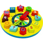 Wooden Shape Sorting Clock-Learning to Tell The Time ,Teaching Clock with Numbers and Shapes Sorting Puzzle ,Educational Toys for 3 Years Old