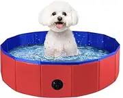 Dog Pool, Foldable Dog Pool, 32 x 8 Inch Portable Dog Pet Pool, Bathing Tub Dog Pool Doggie Wading Pool for Puppy Small Medium Large Dogs & Cats (32 x 8 Inch，Red)