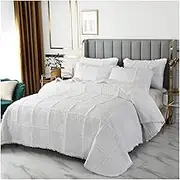 Quilt Set 3 Piece Full/Queen White Ultra Soft All Season Cotton Coverlet Bedspread Lightweight Bedding (1 Quilt, 2 Pillowcase)