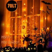 Spider Web Lights Halloween Orange Spider 70 Led 8 Modes Remote Control Lights