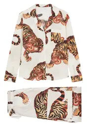 Desmond & Dempsey Rayas Tiger-print Cotton Pyjama set - Cream - M M