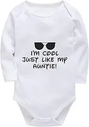 [WOOYONGING] I'm Cool Just Like My Auntie Cute Newborns Outfits Long Sleeve Baby Boy Bring Home Outfits White Baby Onsies0-3 M