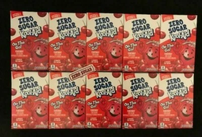 Kool Aid Zero Sugar ALL CHERRY FLAVOR On the Go Drink Mix Packets 10 BOXES