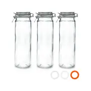 Argon Tableware Glass Spaghetti Jars with Airtight Clip Lid - 2 Litre Set - Pack of 3