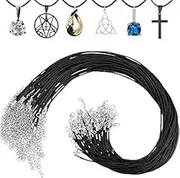 20 Pcs Black Necklace Cord Necklace String Rope with Clasp Waxed Leather Necklace Cord for Charms Pendants Jewelry Making, 18 Inch