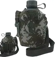 GEUGECY Alloy Water Bottle Army | Camping Hiking Hydration Canteens With Camouflage Cover | 1L Filtration Supplies With Strap, Hiking Hydration Flasks, Insulated Beverage Containers For Hiking