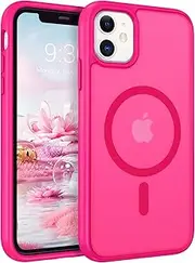 ROUMAYMAY Case for iPhone 11/XR, Strong Magnetic [Compatible with MagSafe] Military Grade Protective Slim Translucent Matte Skin Smooth Phone Case for iPhone 11/XR Cover, Hot Pink