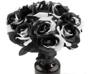 10 Pack Black Rose Artificial Flower Single Stem Fake Silk Flowers,Black White