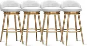 Set of 4 Velvet Upholstered Counter Stools with Gold Metal Legs Modern Breakfast Bar Chairs for Kitchen Island Dining Low Back Design 25.6'' Height