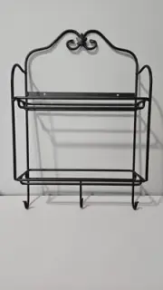 LONGABERGER WROUGHT IRON ENVELOPE BASKET RACK 2 TIER WALL SHELF 3 HOOKS
