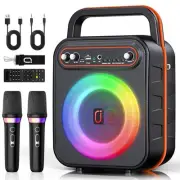 Karaoke Machine with 2 Wireless Microphones, Portable Bluetooth Speaker for