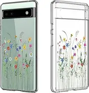[CameCosy] Compatible for Google Pixel 6A Case Wild Flowers Garden Pattern for Women Girls,Soft TPU Slim Transparent Bumper Shockproof Case Cover for Google Pixel 6a 6.1”