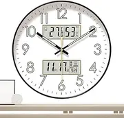 [Kuehssn] Non Ticking Wall Clock | Round Wall Clock Glow In Dark | Living Room Decor with Temperature and Humidity, Quiet Wall Decoration, 10/12/14 Inch Night Light Wall Clock