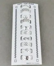 10 Silver toe rings metal toe ring open back adjustable set infinity basketweave