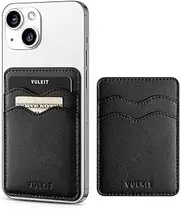 VULKIT Stick on Card Holder Compatible for iPhone Leather Cell Phone Wallet Credit Card Case Strong Sticker for Women(Black)