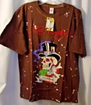 Ed Hardy Christian Andigier XL Skull Top Hat Ace Short Sleeve Brown NWTS
