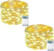 Led Fairy Lights Battery Operated, 2 Pack 5M 50 LED String Lights, Mini Battery Powered Copper Wire Starry Fairy Lights for Bedroom, Christmas, Parties, Wedding, Decoration (Warm White)