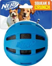 Nerf Dog Crunch and Squeak Rubber Ball Toy, Single, NO SIZE, Blue