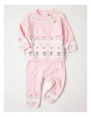 [Sprout] Fair Isle Crew & Legging Set in Pink