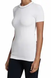New Brunello Cucinelli 10US/XL IT White Stretchy Fitted Ribbed Cotton/Monili Top