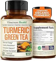 Turmeric Curcumin with Green Tea Extract Supplement. EGCG, Vitamin C, Bioperine. Polyphenols and Antioxidant Properties for Immune Support. Boosts Metabolism and Energy, Healthy Weight Management
