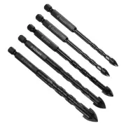 5pcs Masonry Drill Bit 6-12mm Cross Drill Bits Tip Concrete Bit 100-124mm Black