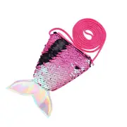 Women Kids Mermaid Tail Sequins Coin Purse Girls Crossbody Bags Sling Card Holder Pouch Gift - Rose Red