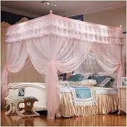 4 Corner Bed Curtains for Girls Bed Canopy Luxurious Cozy Drapes Net Mosquito Net with 3 Openings Cute Princess Bedroom Decoration (Color : O,Size : 71 * 78inc