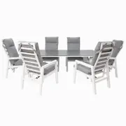 Athena 7pc Recline Dining Setting - White