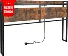 Queen Headboard with USB Ports and Storage Shelf Adjustable Height Wood Bed