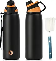 Fjbottle Stainless Steel Water Bottle 600ml/800ml/1L/1.5L with Magnetic Lid, BPA Free Insulated Water Bottle, Sports Metal Water Bottle Hot&Cold Drinks Vacuum Flask Leak-Proof for Gym, Work, Travel