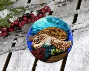 rare SEA TURTLE BEACH 1" Pendant 925 Sterling Silver 20" Necklace Gift women men