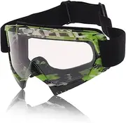 X AUTOHAUX Motorcycle Riding Goggles PC TPU Cycling Sunglasses Clear Lens Green Black Frame