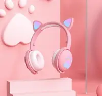 在飛比找樂天市場購物網優惠-粉色發光貓耳耳機頭戴式藍芽無線韓版可愛貓咪貓耳朵女生款【年終