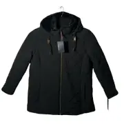 Tommy Hilfiger Women's Zip-Up Quilted Jacket Size L (12-14) Black Faux Fur Hood