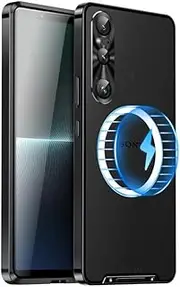 [Jarttarn] Case for Sony Xperia 1 VI (2024),Magnetic Frosted Anti-Fall Shockproof Case Compatible with Mag-Safe and Wireless Charger,Ultra-Thin Protective Cover with Metal Border (Black)