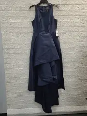 New Adrianna Papell High Low Sleeveless Mikado Gown Midnight Blue Size 4