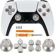 TOMSIN Metal Buttons Replacement Kit for PS5 Controller – Aluminum Thumbsticks & O X Square Triangle & Dpad Buttons Accessories Compatible with Dualsense Controller (Silver)