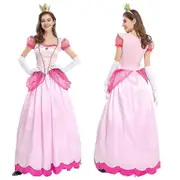 Super Mario Princess Peach Deluxe Costume Cosplay Pink Princess Outfit For Womens Dress Up For Halloween Carnival Party Comic-con Full Set tao S