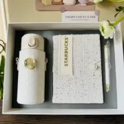 New Starbucks China Winter Pure White Thermos Cup Pearl Chain Notebook Set Gifts