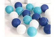 1 Set of 20 LED Blue 5cm Cotton Ball Battery Powered String Lights Christmas Gift Home Wedding Party Boys Bedroom Decoration Indoor Table Centrepiece