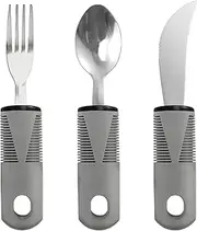 Adaptive Utensil Set Stainless Steel Adaptive Cutlery Set Adaptive Eating Utensils Anti Shake Weak Hand Grip Tools with Ergonomic Handle for Elderly Grey