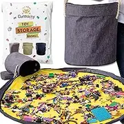 Storage Basket and Play Mat - Building Bricks Organizer - Tidy With Ease - Blocks Mat Storage Bag - Collapsible XL Kids Canvas Bag/Bin - Drawstring Playmat for Boys/Girls - 15"x14" (Grey)