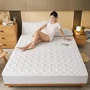 Cotton Solid Colors Quilted Thick Mattress Cover Acts As A Fitted Sheet and Bed Cover Suitable for Queen and King Size Beds,White 2,90x200x25cm
