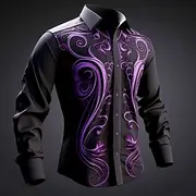 Men's Shirt Button Up Shirt Long Sleeve Artistic Daily Wear Going out Fall Winter Turndown Print Button-Down Light Blue Black Royal Blue Blue Purple